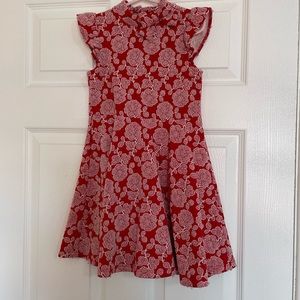 Girls, size 5 Janie and Jack red floral jacquard dress.